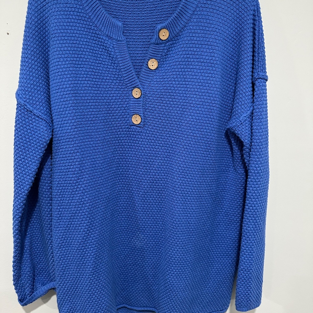 Saodimallsu Women's Oversized Sweaters Batwing Long Sleeve Loose V Neck Button